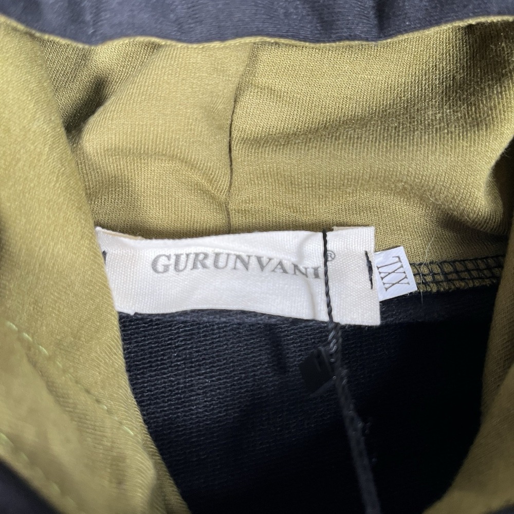 GURUNVANI‎ Contrast Color Hoodie Men's 2XL Black & Olive Green-NWT - Picture 2 of 6
